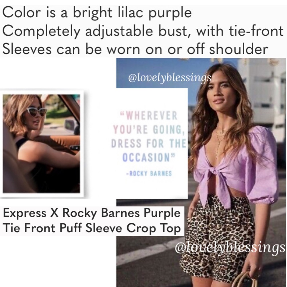 Tie Front Puff Sleeves Linen Crop Top Rocky Barnes Express Lavender Size Small